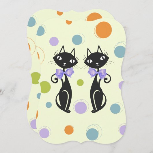 ミッドセンチュリーモダンネコ 招待状 (正面/裏面)