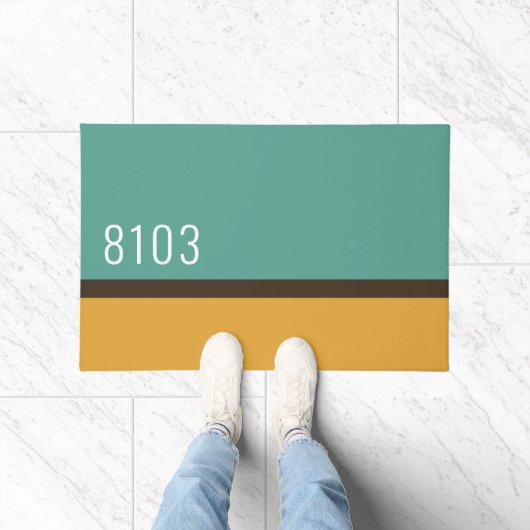 ミッドセンチュリーモダンハウスアドレスターコイズイエロー ドアマット (室内)