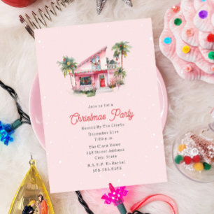 ミッドセンチュリーモダンハウスピンククリスマスパーティー 招待状