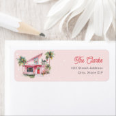 ミッドセンチュリーモダンハウスピンククリスマス ラベル (インサイチュ)