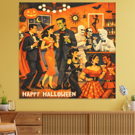 ミッドセンチュリーモダンハロウィンマーティニパーティー キャンバスプリント