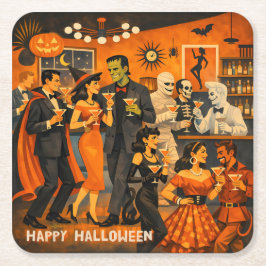 ミッドセンチュリーモダンハロウィンマーティニパーティー スクエアペーパーコースター