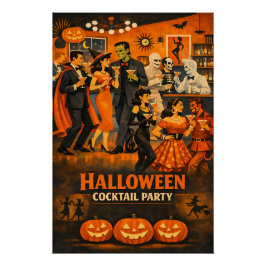 ミッドセンチュリーモダンハロウィンマーティニパーティー ポスター
