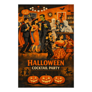 ミッドセンチュリーモダンハロウィンマーティニパーティー ポスター