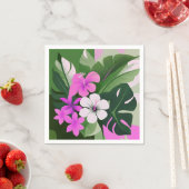 ミッドセンチュリーモダンハワイアンハイビスカスとプルメリア スタンダードカクテルナプキン (インサイチュ)