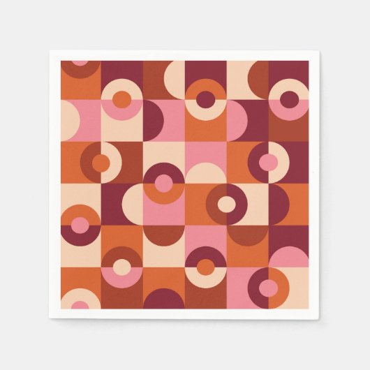 ミッドセンチュリーモダンハーフサークルピンクオレンジ スタンダードカクテルナプキン (正面)