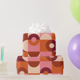 ミッドセンチュリーモダンハーフサークルピンク茶色オレンジ ラッピングペーパー