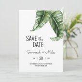ミッドセンチュリーモダンバナナの葉が日付を保存 招待状 (スタンド正面)