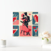 ミッドセンチュリーモダンバレンタイン踊りカップル スクエア壁時計 (ホーム)