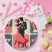 ミッドセンチュリーモダンバレンタイン踊りカップル ペーパープレート (パーティー)
