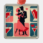 ミッドセンチュリーモダンバレンタイン踊りカップル メタルオーナメント (正面)