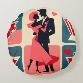 ミッドセンチュリーモダンバレンタイン踊りカップル ラウンドクッション (裏面)