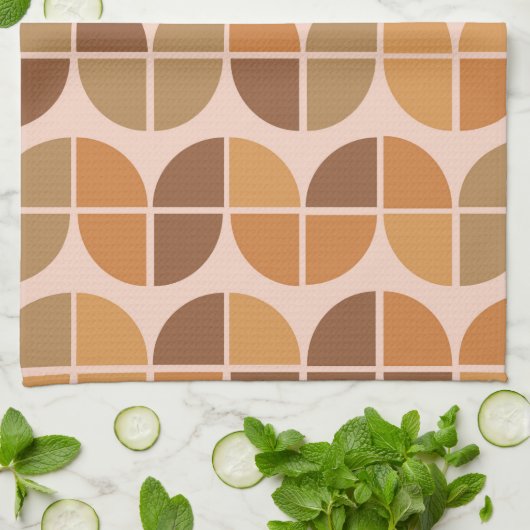 ミッドセンチュリーモダンパタンオレンジブラウン キッチンタオル (折り畳み)