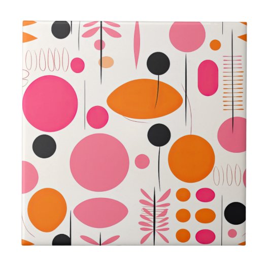 ミッドセンチュリーモダンパターカラフルンボヘミアンレトロ タイル (正面)