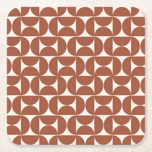 ミッドセンチュリーモダンパターンラストテラコッタ スクエアペーパーコースター (正面)