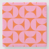 ミッドセンチュリーモダンパター名門私立校風のンのピンクとオレンジ ストーンコースター (正面)