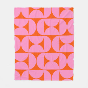 ミッドセンチュリーモダンパター名門私立校風のンのピンクとオレンジ フリースブランケット