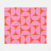 ミッドセンチュリーモダンパター名門私立校風のンのピンクとオレンジ フリースブランケット (正面(横))