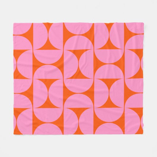 ミッドセンチュリーモダンパター名門私立校風のンのピンクとオレンジ フリースブランケット (正面(横))
