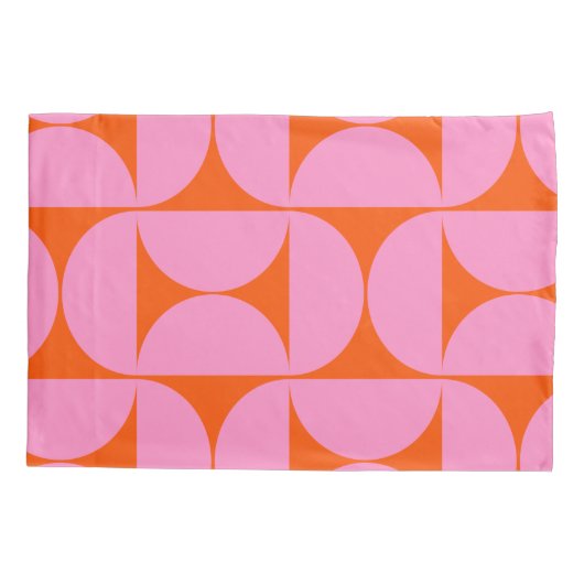 ミッドセンチュリーモダンパター名門私立校風のンのピンクとオレンジ 枕カバー (裏面)