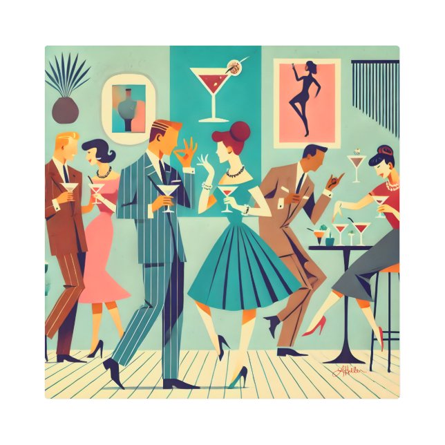 ミッドセンチュリーモダンパーティーザマルチニダンス メタルプリント (正面)