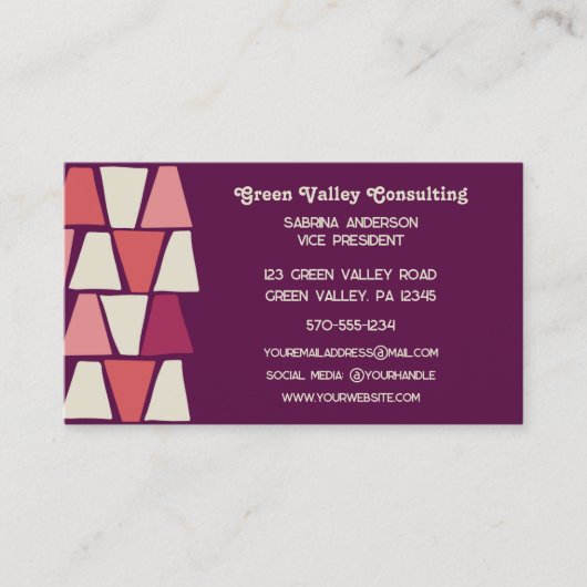 ミッドセンチュリーモダンパープルピンク幾何学模様プリント 名刺 (正面)