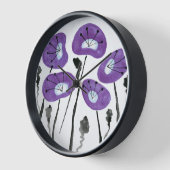 ミッドセンチュリーモダンパープルポピー花 壁時計 (傾斜)
