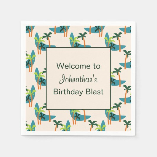 ミッドセンチュリーモダンパームオアシスバースデーパーティー スタンダードカクテルナプキン (正面)