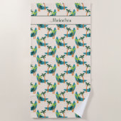 ミッドセンチュリーモダンパームオアシスパーソナライズされた名 ビーチタオル (正面)