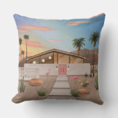 ミッドセンチュリーモダンパーム春フラミンゴハウス | クッション (正面)