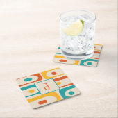 ミッドセンチュリーモダンピケ抽象芸術パターンイニシャル スクエアペーパーコースター (インサイチュ)