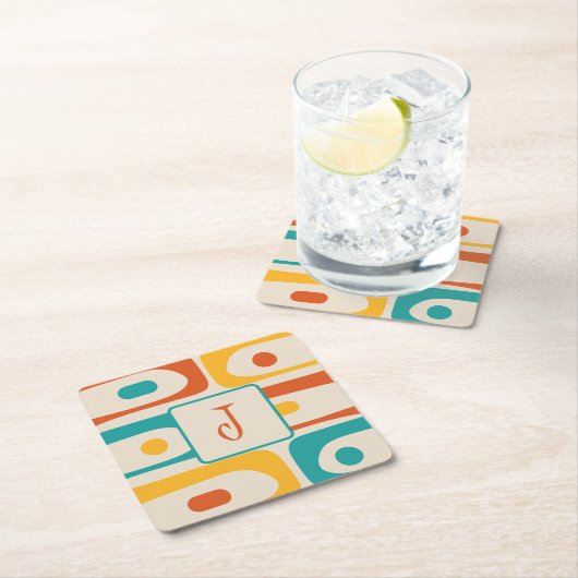 ミッドセンチュリーモダンピケ抽象芸術パターンイニシャル スクエアペーパーコースター (インサイチュ)