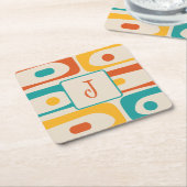 ミッドセンチュリーモダンピケ抽象芸術パターンイニシャル スクエアペーパーコースター (アングル)