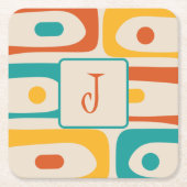 ミッドセンチュリーモダンピケ抽象芸術パターンイニシャル スクエアペーパーコースター (正面)