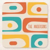 ミッドセンチュリーモダンピケ抽象芸術パーソナライズされた スクエアペーパーコースター (正面)