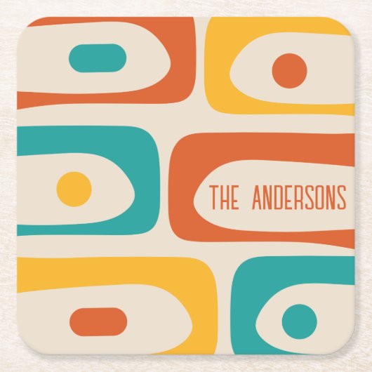 ミッドセンチュリーモダンピケ抽象芸術パーソナライズされた スクエアペーパーコースター (正面)