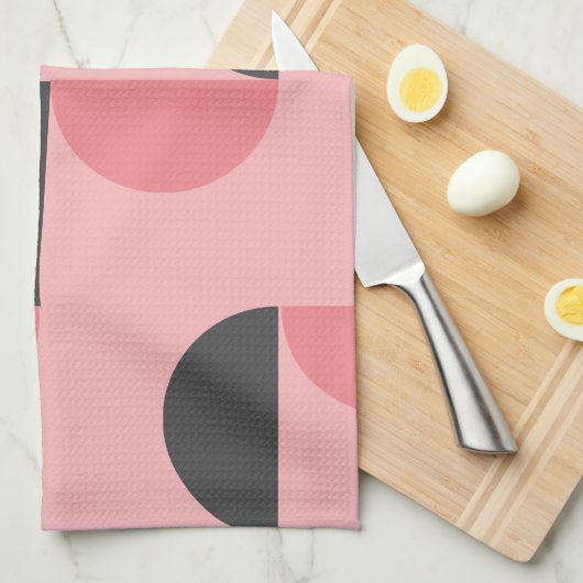 ミッドセンチュリーモダンピンクとグレー キッチンタオル (四つ折り)
