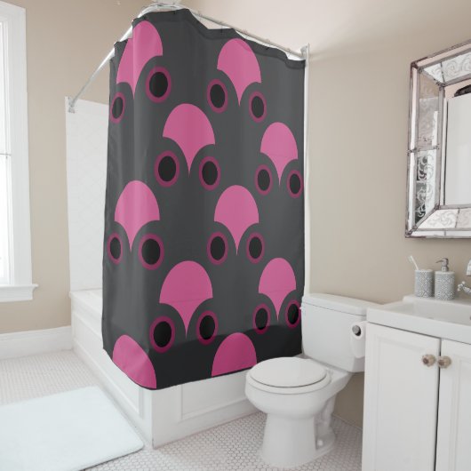 ミッドセンチュリーモダンピンクとグレー シャワーカーテン (インサイチュ)