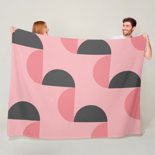 ミッドセンチュリーモダンピンクとグレー フリースブランケット (インサイチュ)