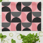 ミッドセンチュリーモダンピンクの黒と灰色 キッチンタオル (折り畳み)