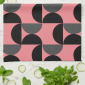 ミッドセンチュリーモダンピンクの黒と灰色 キッチンタオル (折り畳み)