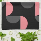 ミッドセンチュリーモダンピンクの黒と灰色 キッチンタオル (折り畳み)