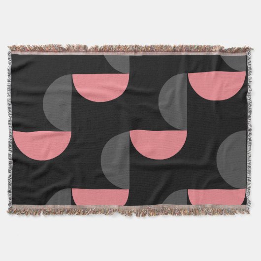 ミッドセンチュリーモダンピンクの黒と灰色 スローブランケット (正面)