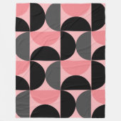 ミッドセンチュリーモダンピンクの黒と灰色 フリースブランケット (正面)