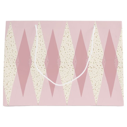 ミッドセンチュリーモダンピンクアーガイル抱き枕 ラージペーパーバッグ (正面)