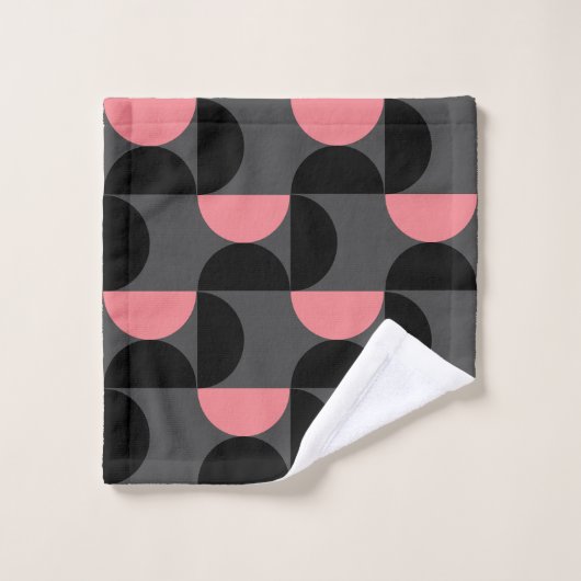 ミッドセンチュリーモダンピンクブラックとグレー バスタオルセット (ウォッシュタオル)