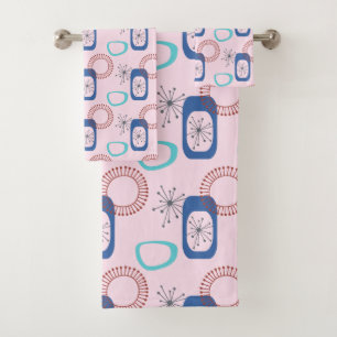 ミッドセンチュリーモダンピンク原子スターバストバスT バスタオルセット