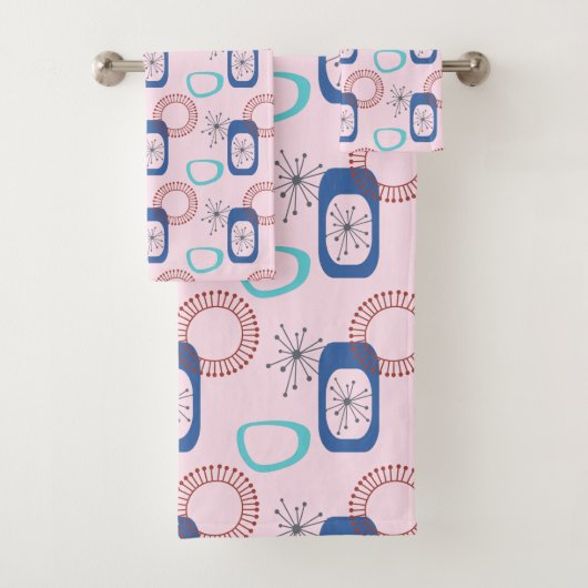 ミッドセンチュリーモダンピンク原子スターバストバスT バスタオルセット (インサイチュ)