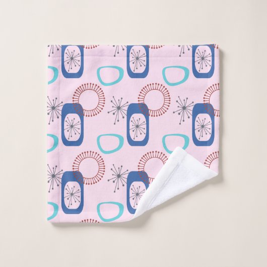 ミッドセンチュリーモダンピンク原子スターバストバスT バスタオルセット (ウォッシュタオル)