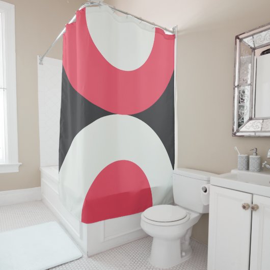 ミッドセンチュリーモダンピンク白と灰色T シャワーカーテン (インサイチュ)